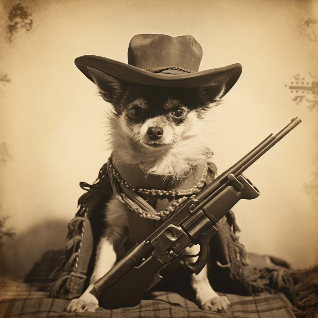 Chihuahua dressed as gunfighter with Sombrero