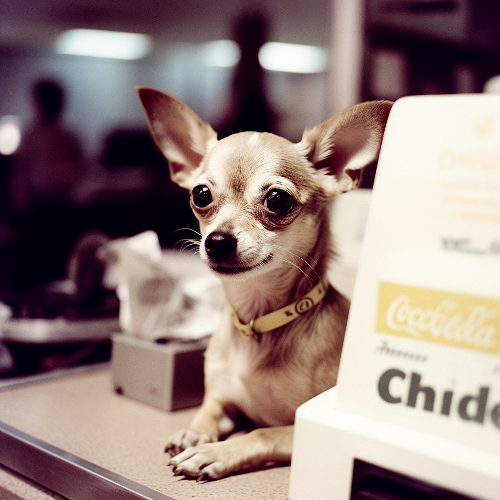 Cute chihuahua working at McDonald's