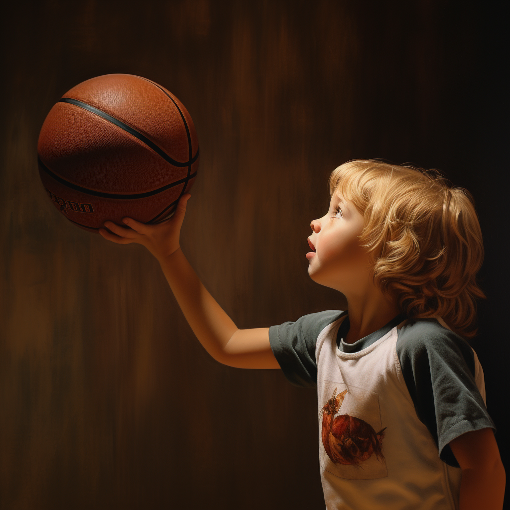 Child playing basketball with a realistic look