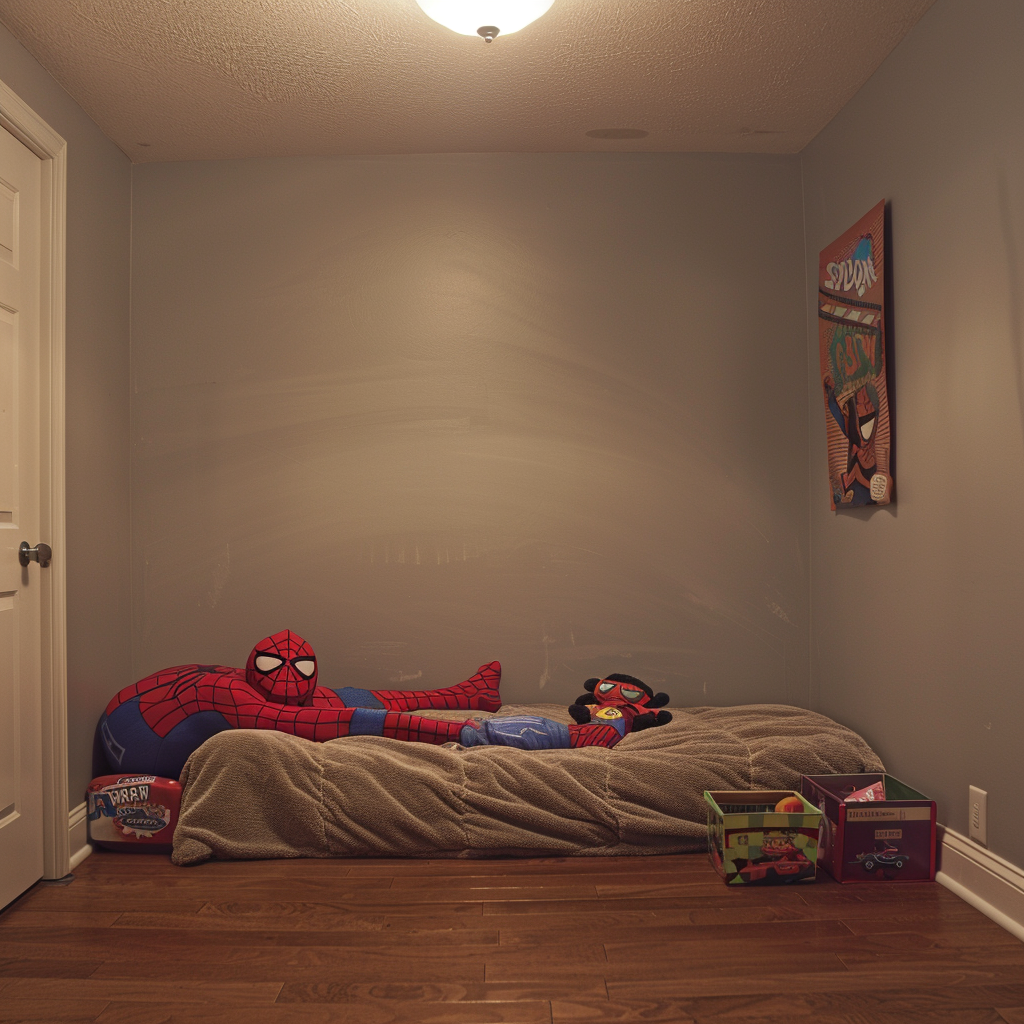 Child bedroom Spiderman fan blank wall