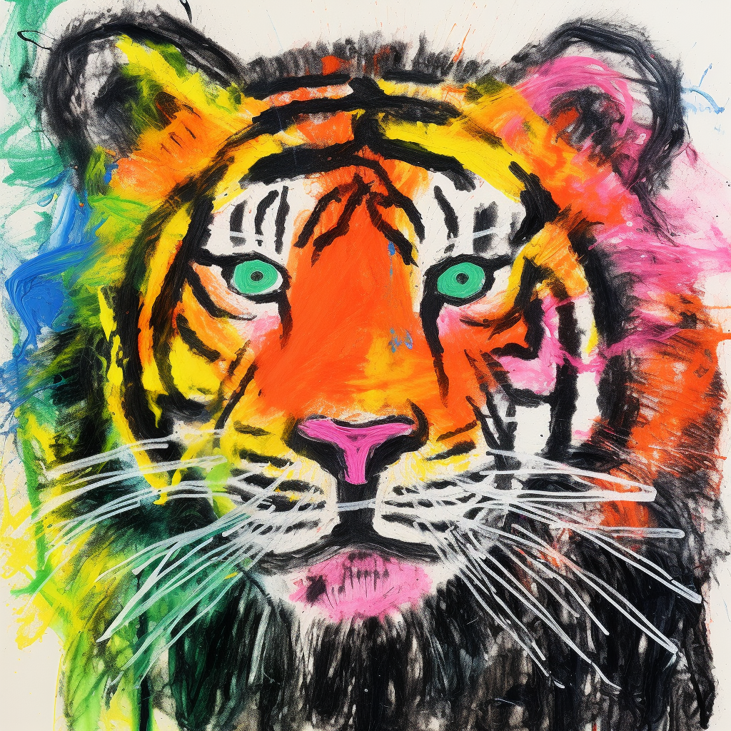 Child's Colorful Tiger Drawing