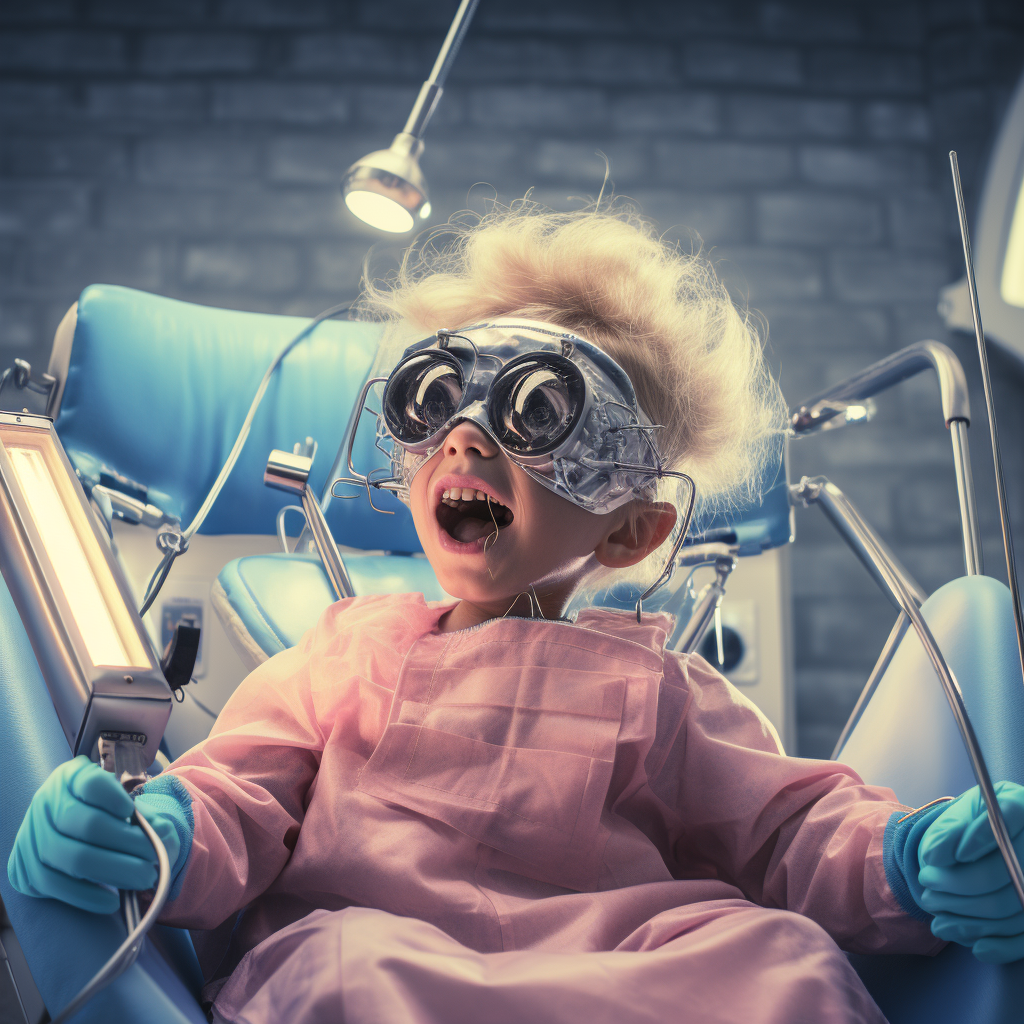 Child in dentist chair receiving dental treatment