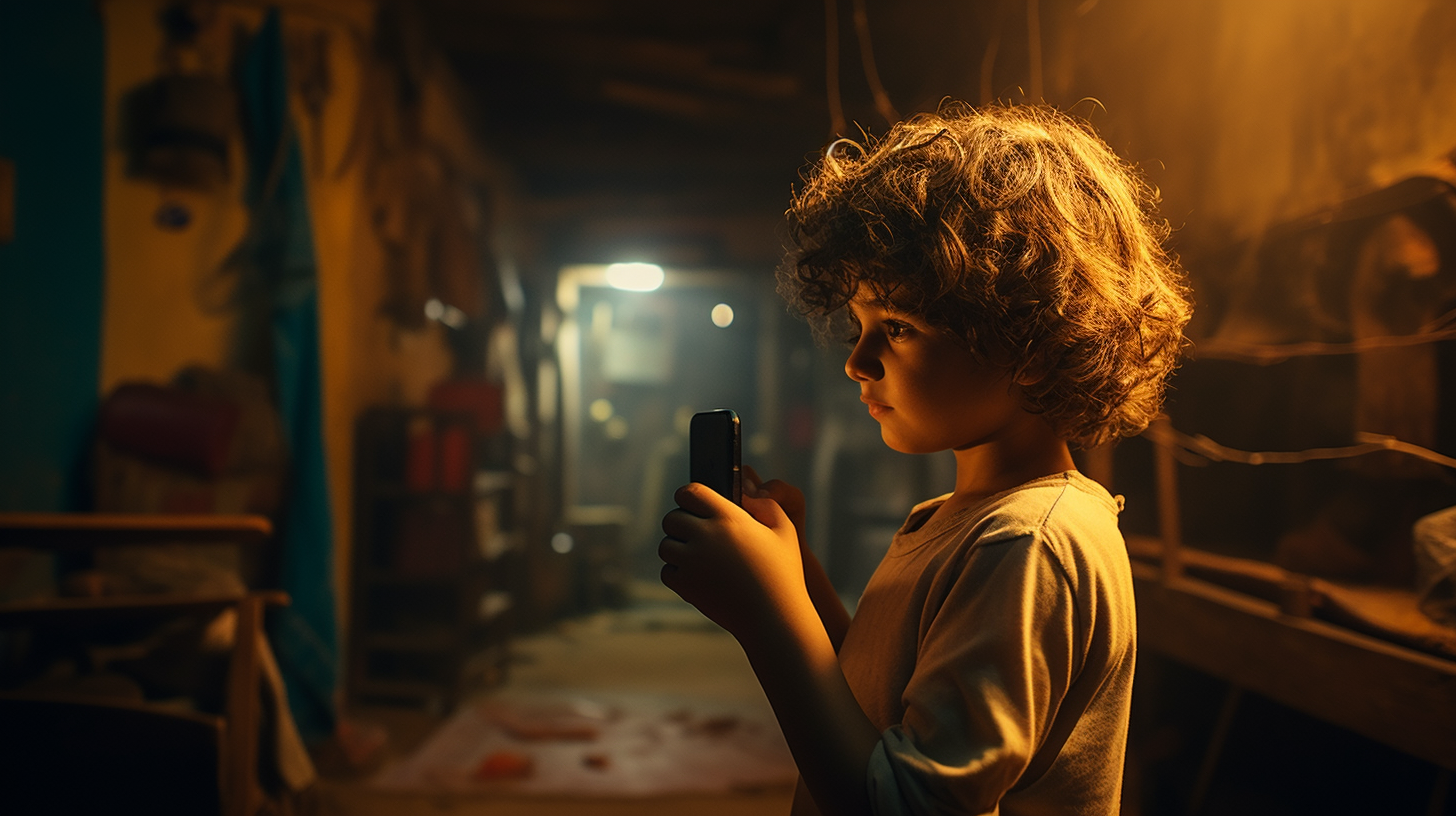 Child holding phone, filming movie