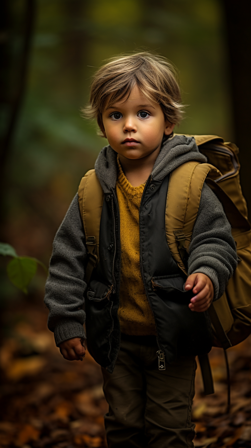 Child in Forest with Abandoned House