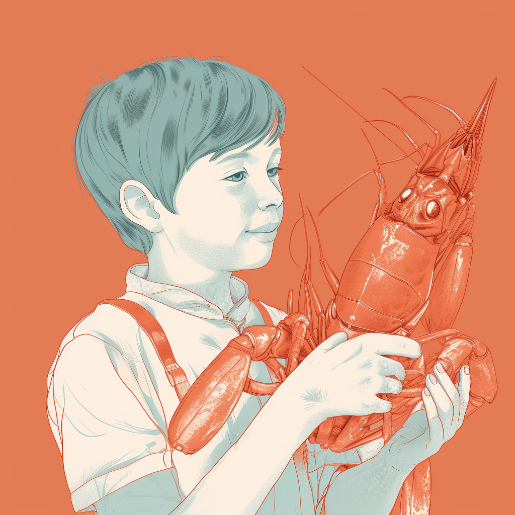 Child holding plastic lobster close up