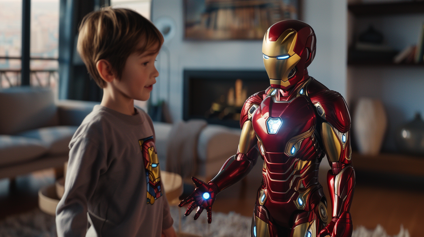 Child having fun with Iron Man