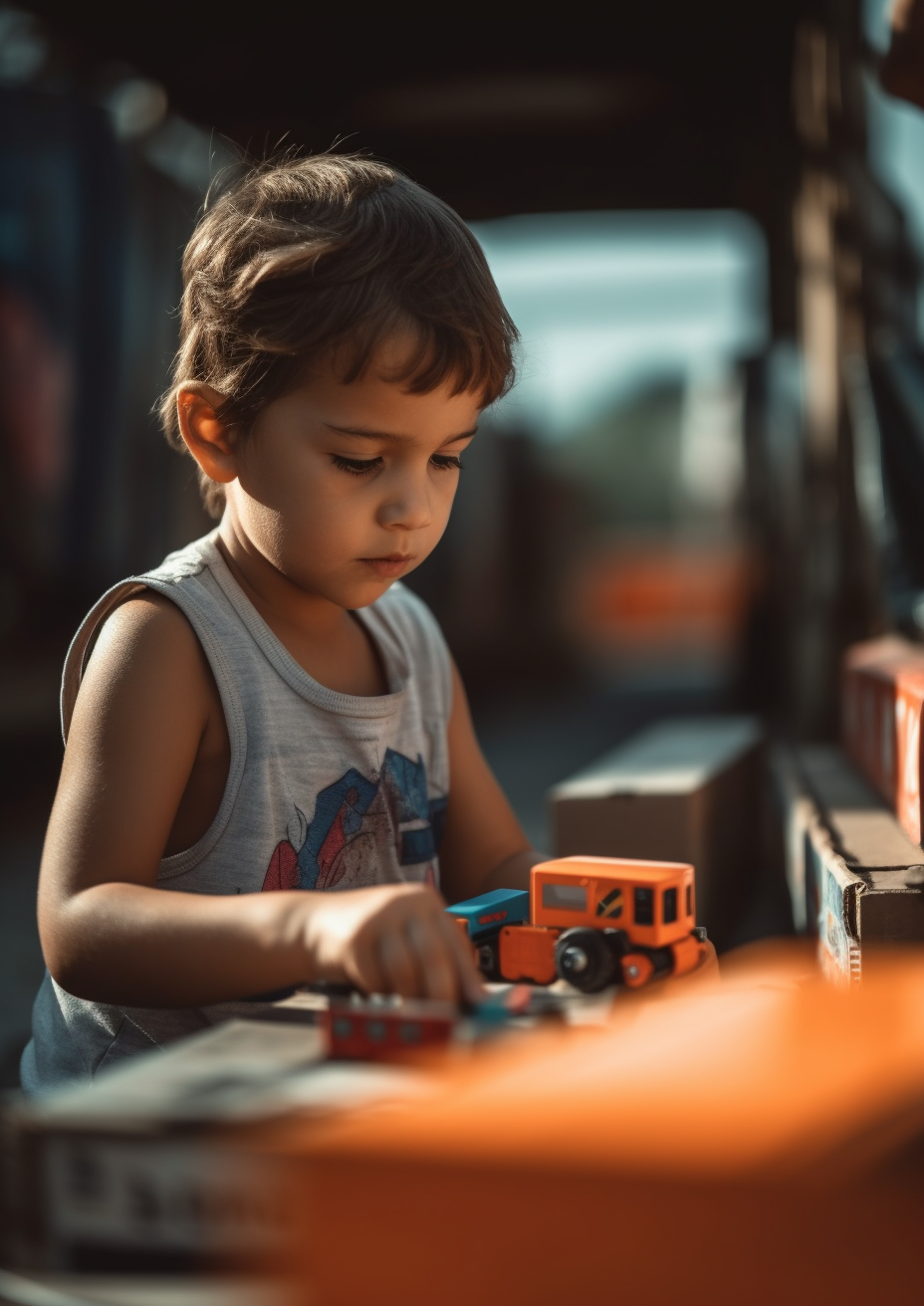 Child playing logistics operator with sunny day lighting