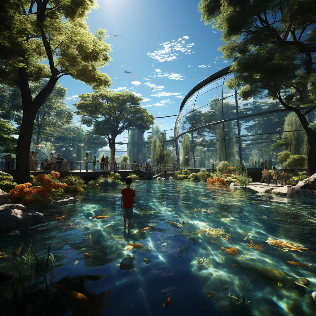 Underwater child park with swimming children