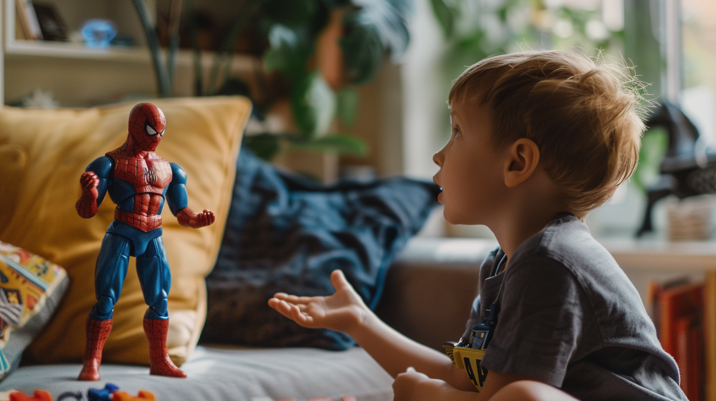 Child with action figure toy