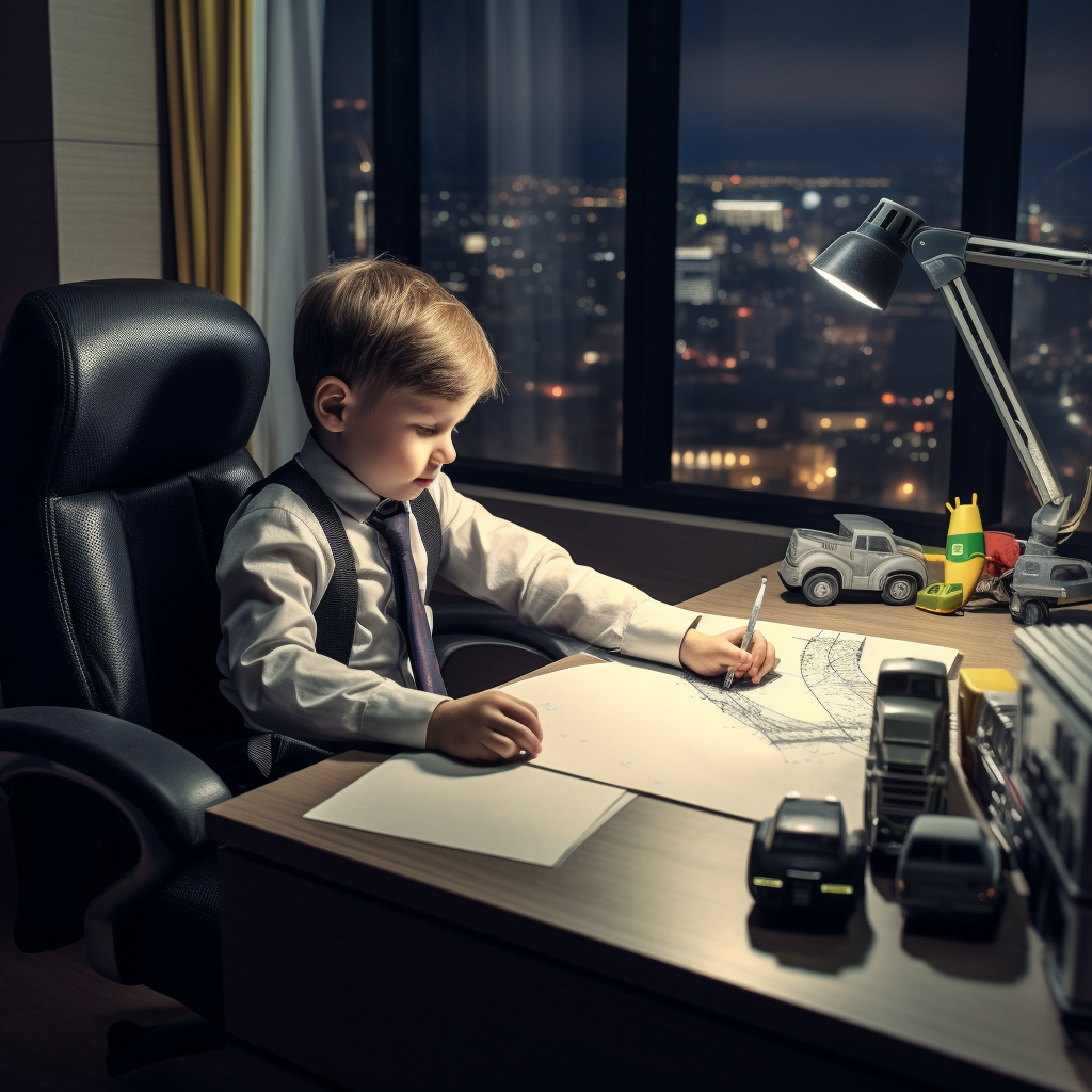 Child playing as a truck driver