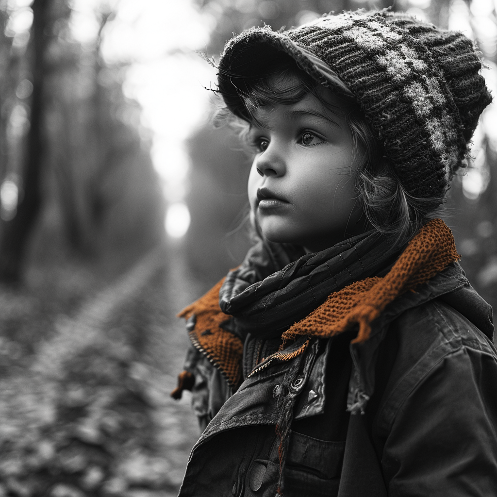 Beautiful Child Portrait in Countryside's Windy Weather