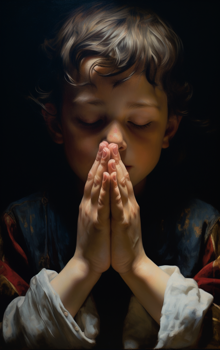 Child praying hands closed in reverence