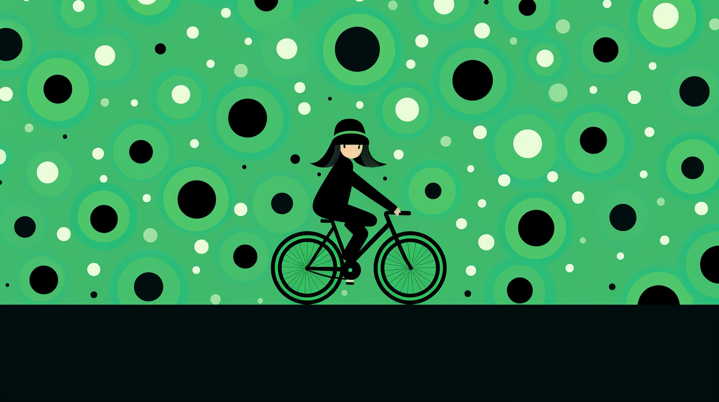 Minimalist illustration of a child riding a bicycle