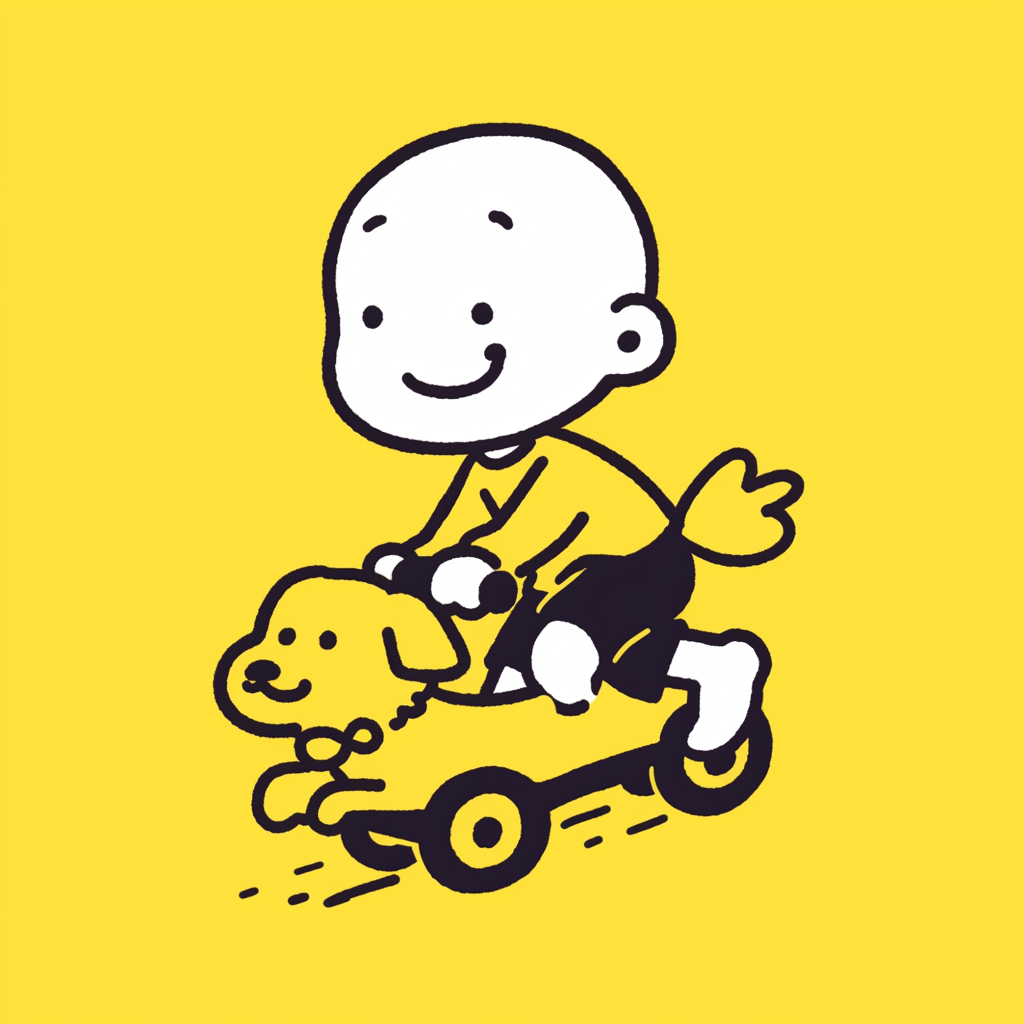 Child riding dog in minimalist style