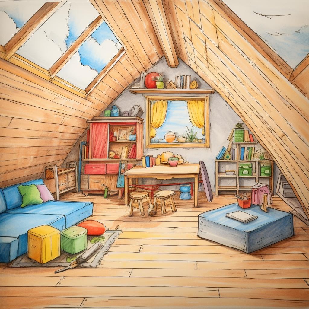 Simple Child Room Drawing in Attic