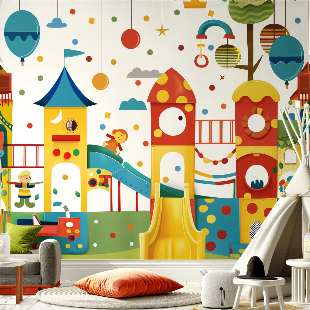 Child room playground motif wallpaper