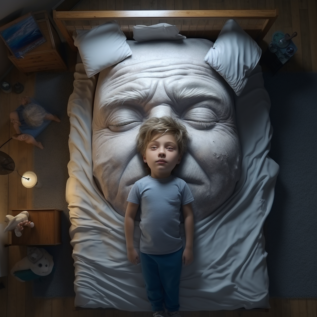 Child sleeping on giant face matress