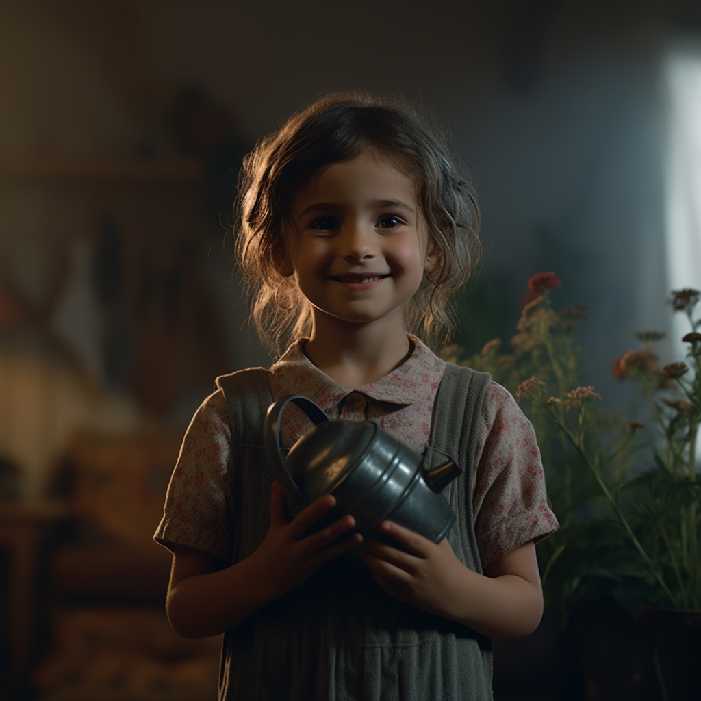 Child with Watering Can Smiling