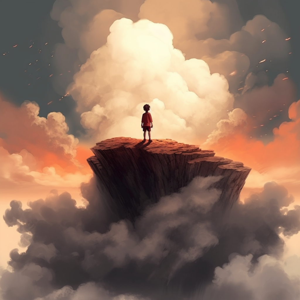 Inspiring image of child standing on small cliff