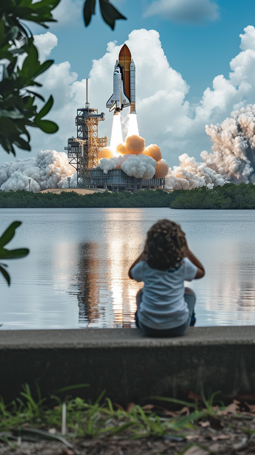 Child watching space shuttle launch