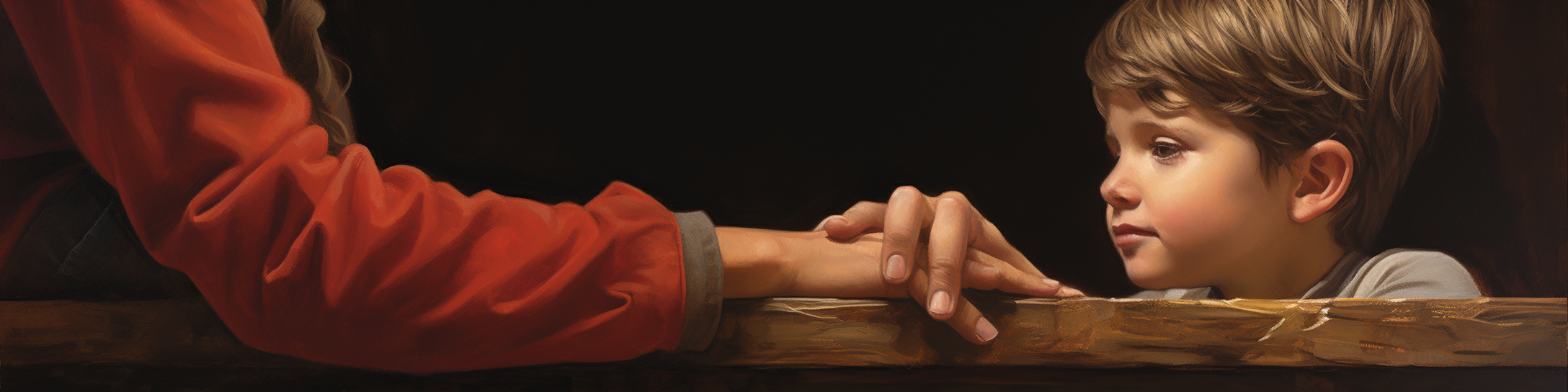 Realistic Image of 6-Year-Old Child with Mother Reaching Out