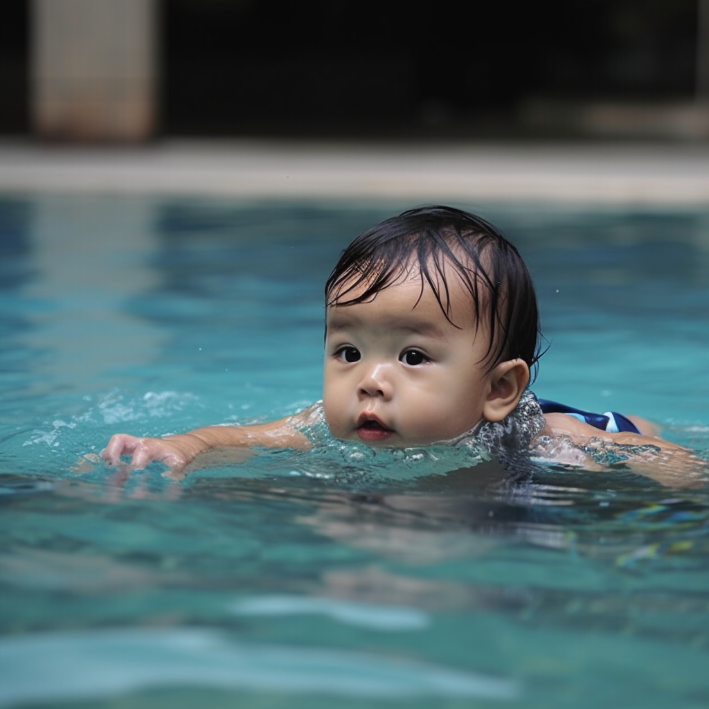 Young boy swimming the crawl