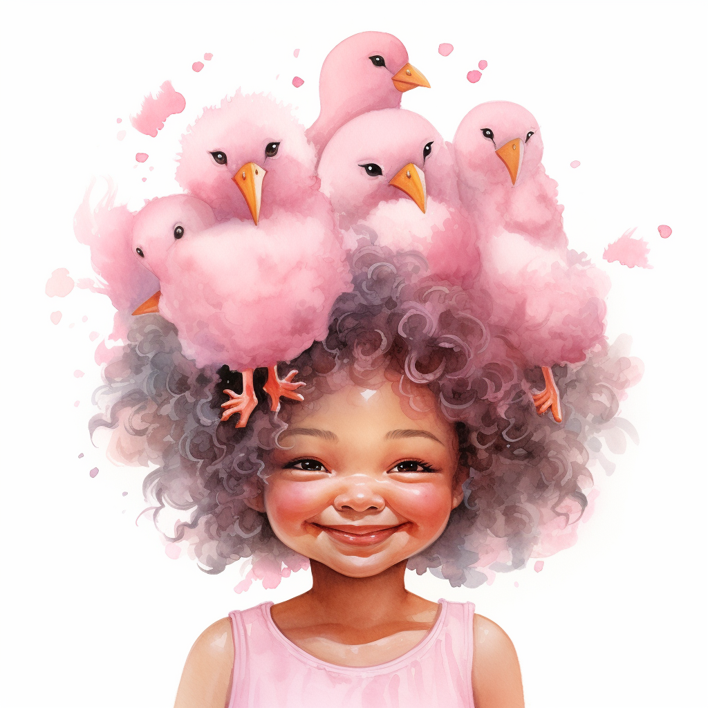 Afro little girl with easter chick on head