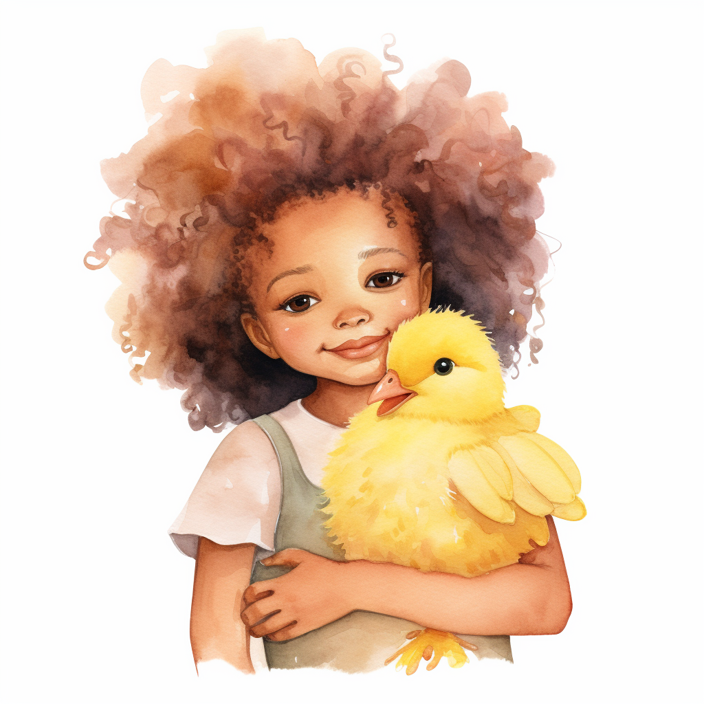 Afro little girl holding yellow Easter chick