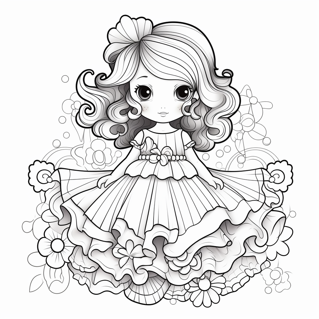 Cute flowery dress on coloring book