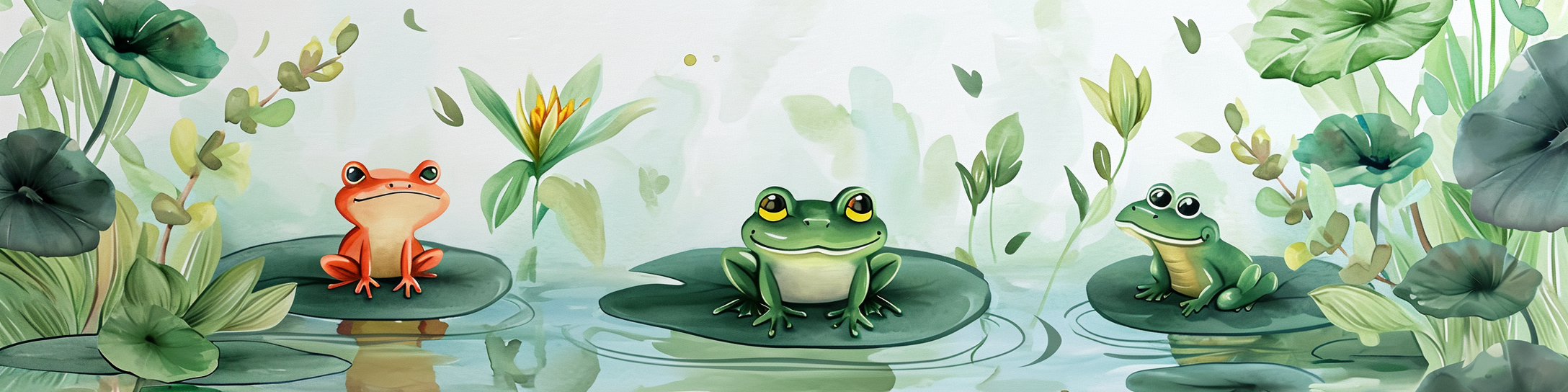 Happy Frogs in Green Foliage Mural