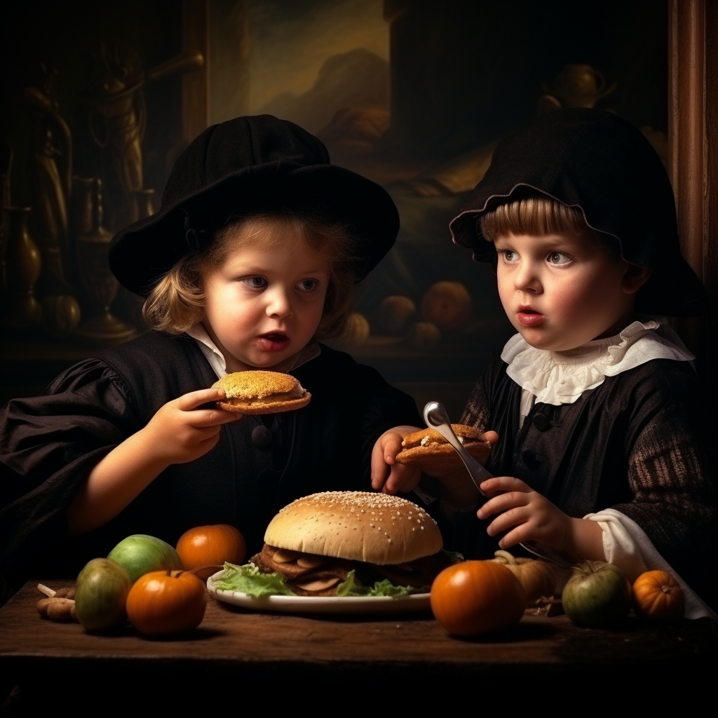 Children enjoying a tasty hamburger meal