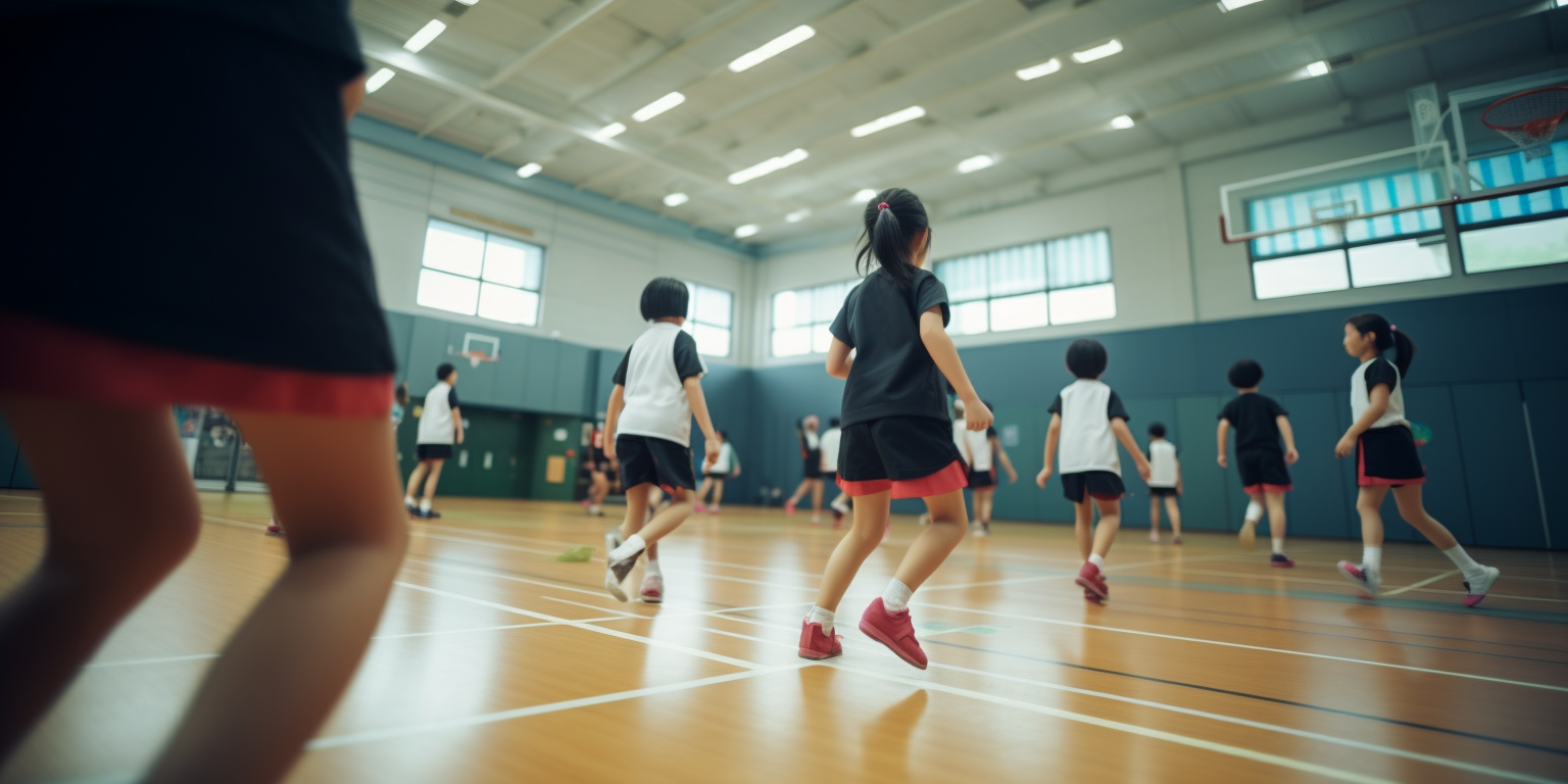 Japanese Elementary School Kids Playing Badminton