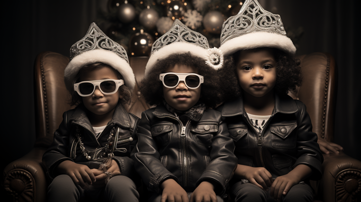 Children playing dress up with Christmas outfits