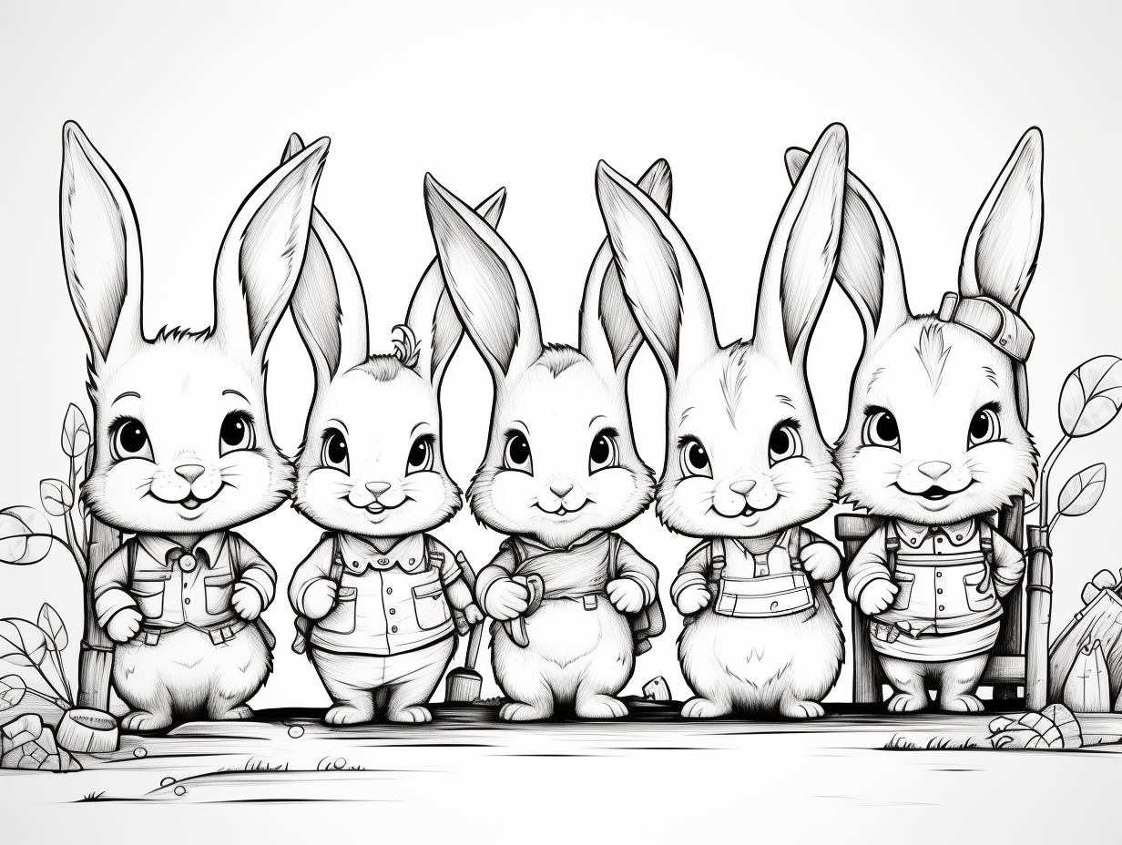 Cute rabbits on A4 paper