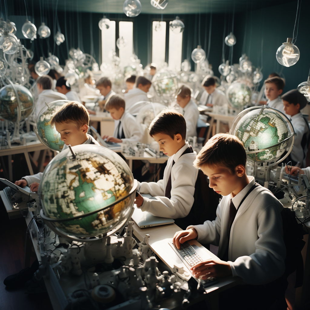 Children working on computers in a school classroom