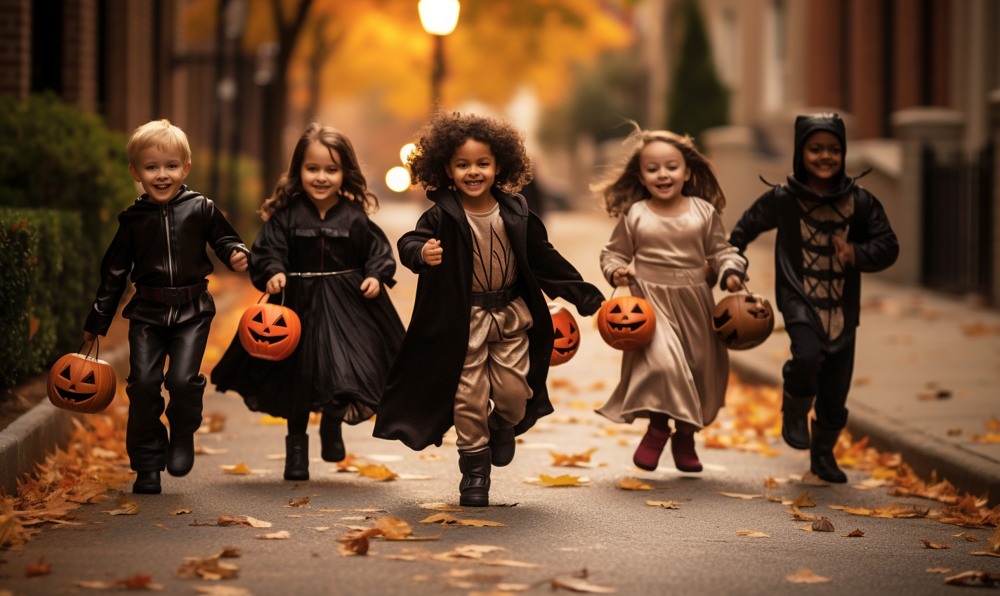 Group of children trick or treating