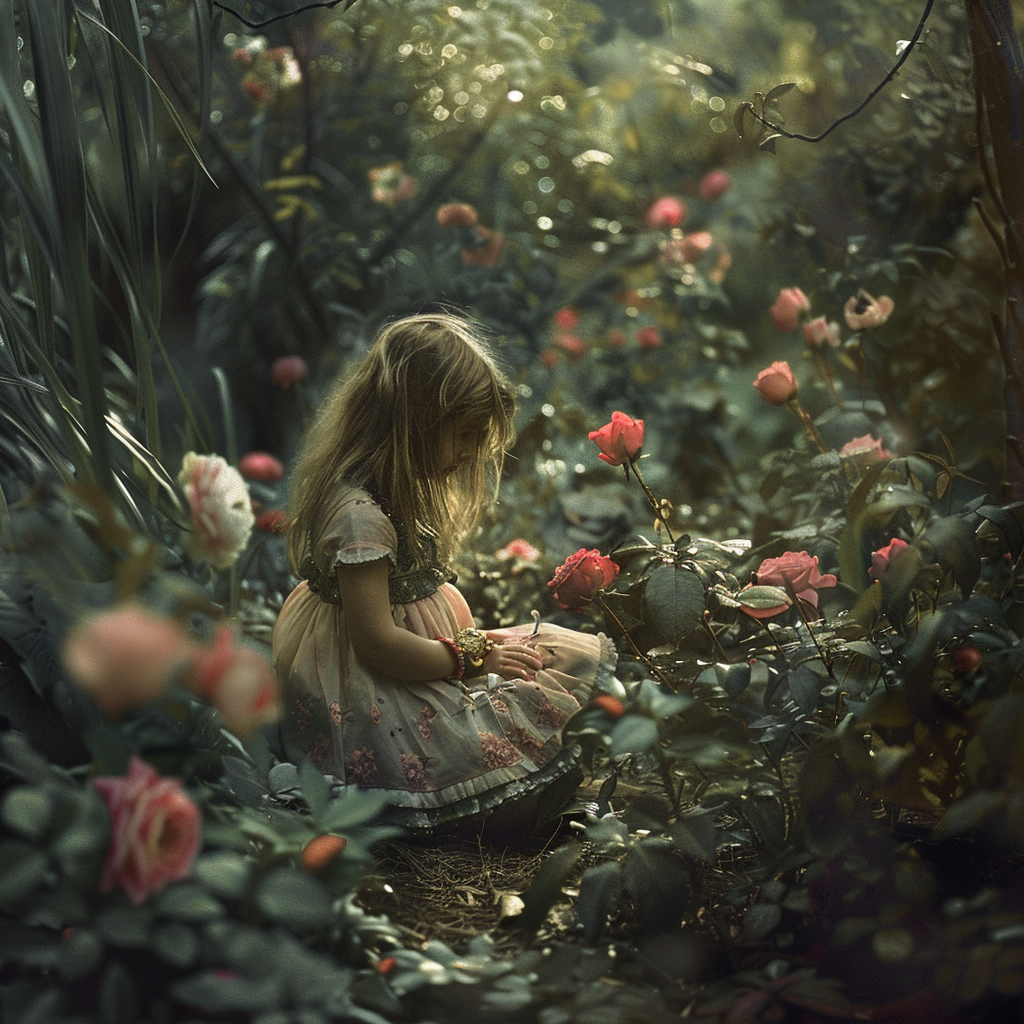 Children exploring magical flowers in garden