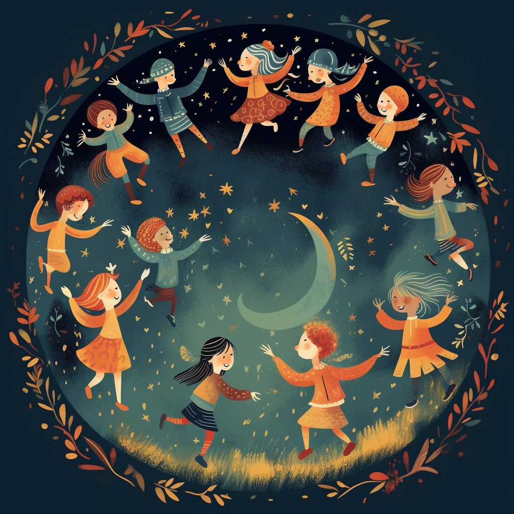 Children Dancing Circle Illustration