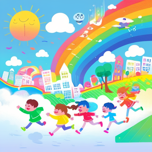 Children with Rainbow Maps Illustration