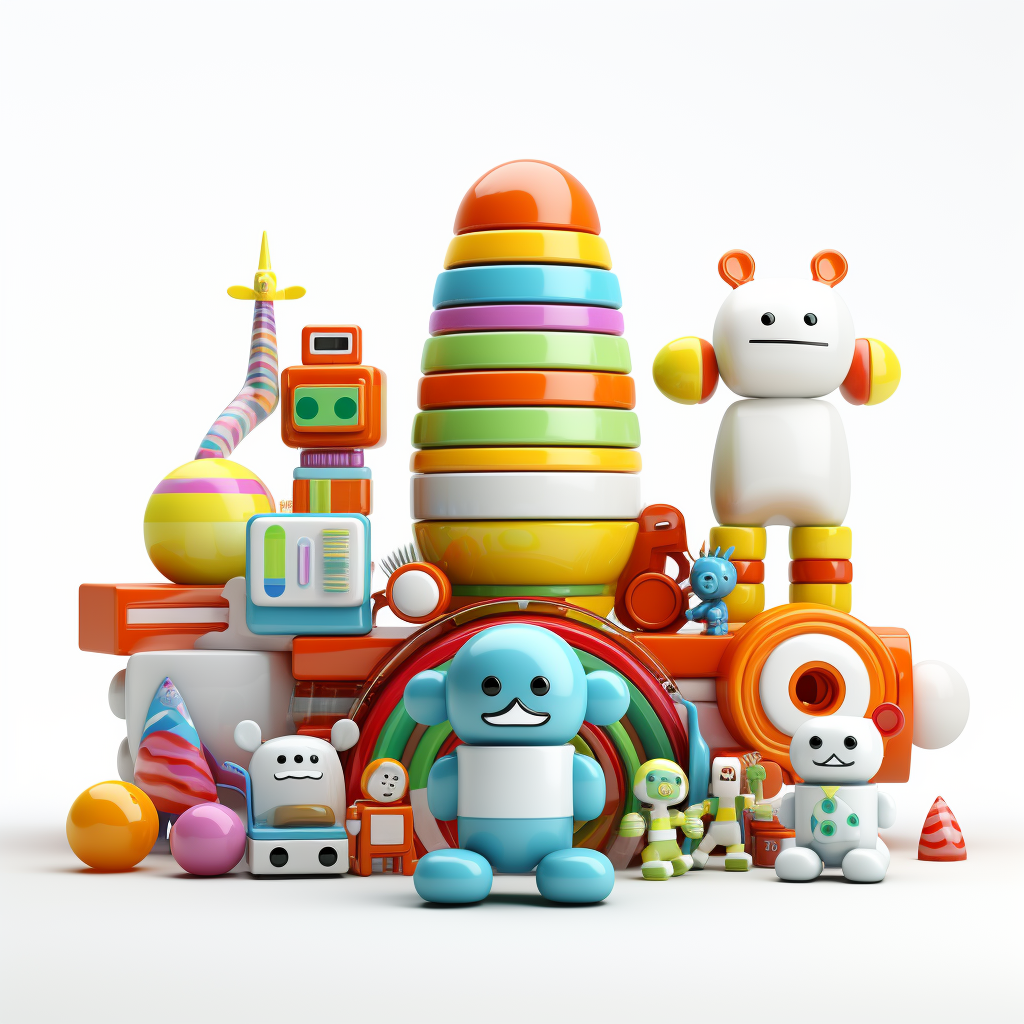 Colorful Children's Toys on White Background