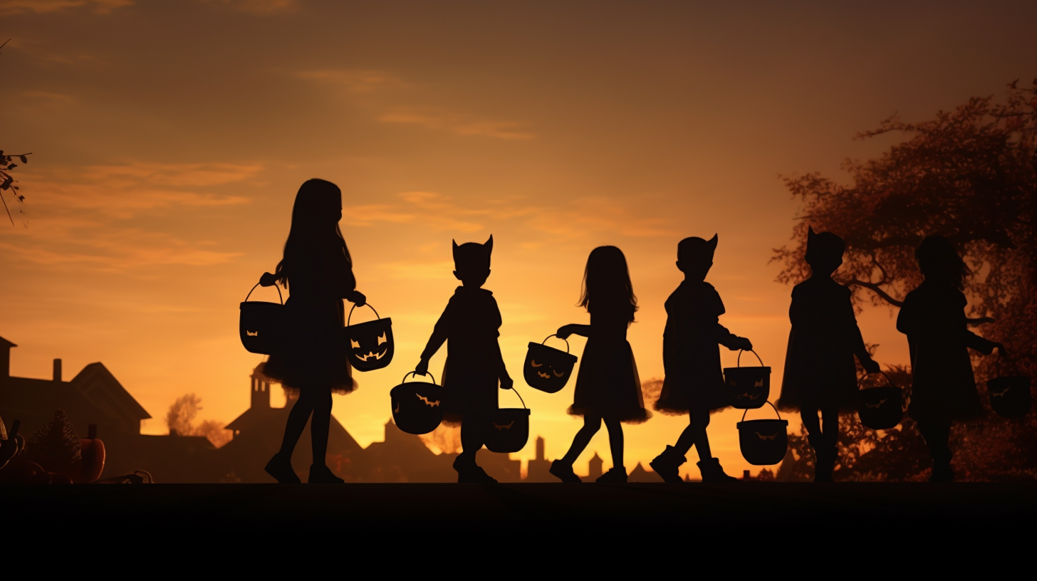 Children in Halloween costumes trick or treating