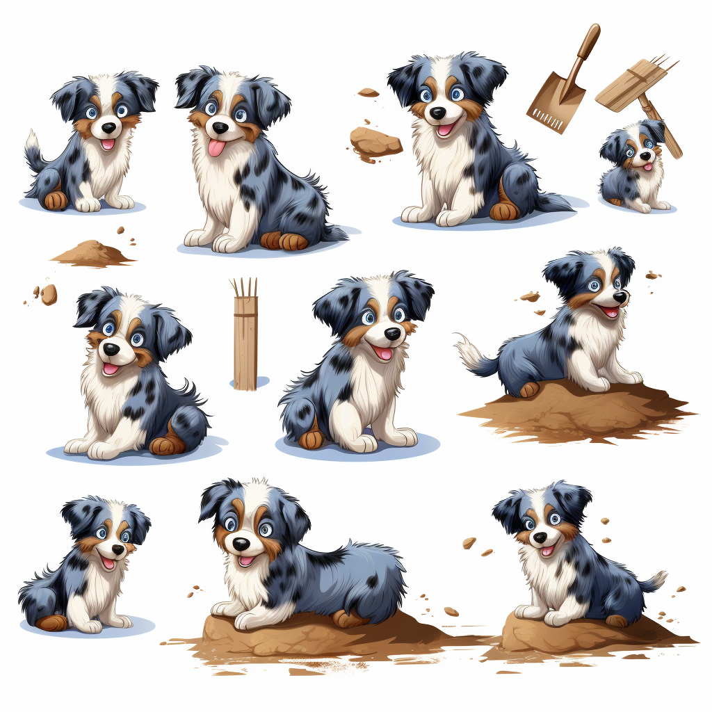 Blue Merle Australian Shepherd Digging Illustration