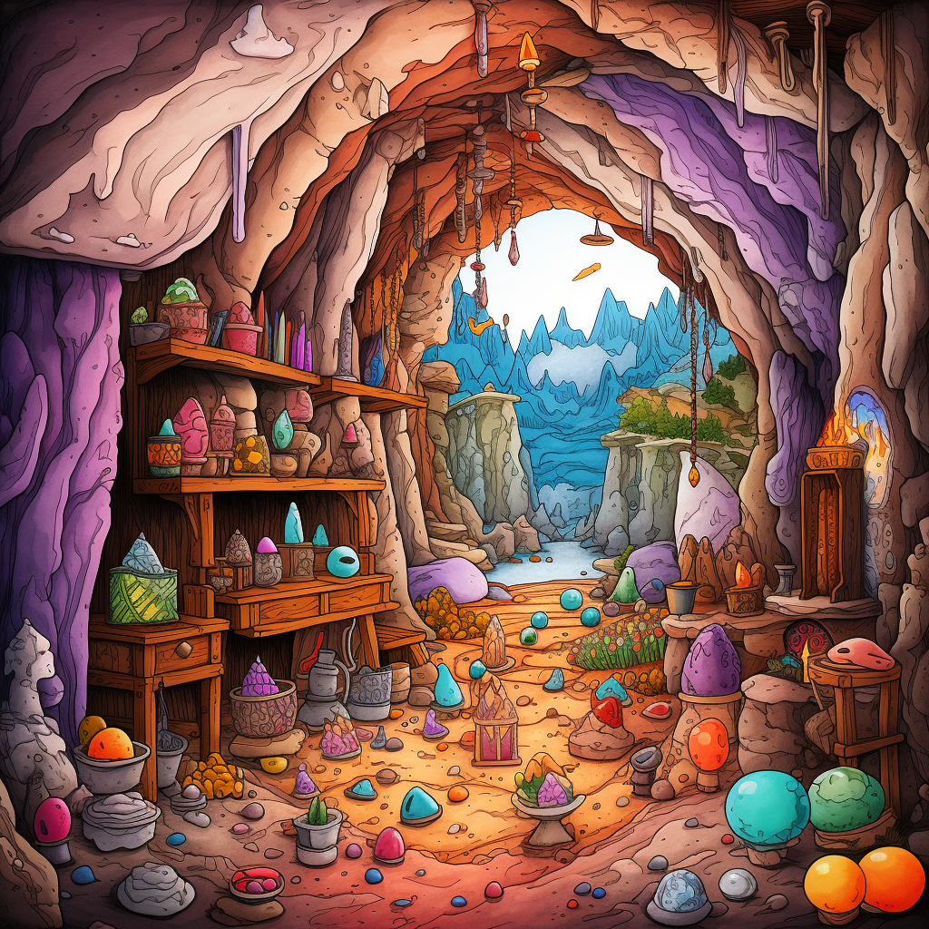 Coloring Page Cave Jewels Magical Artifacts