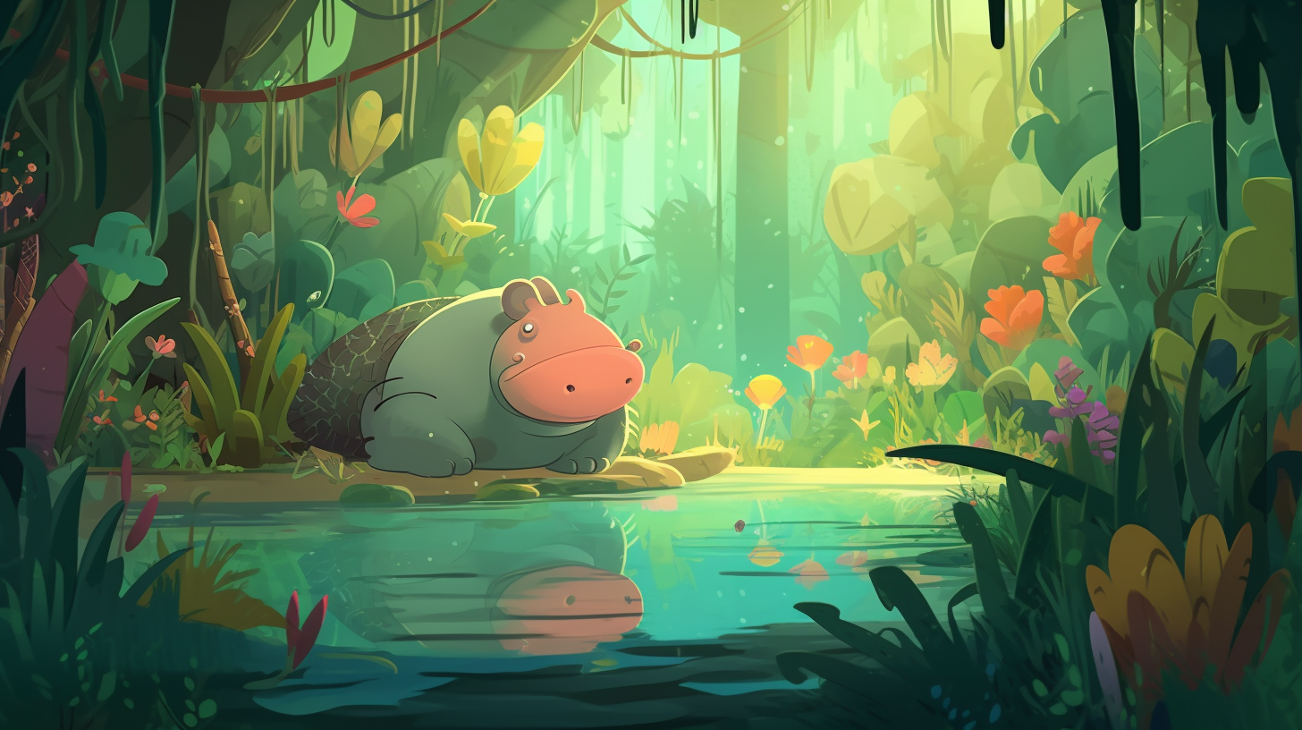 Friendly Hippopotamus in Vibrant Children's Game Jungle