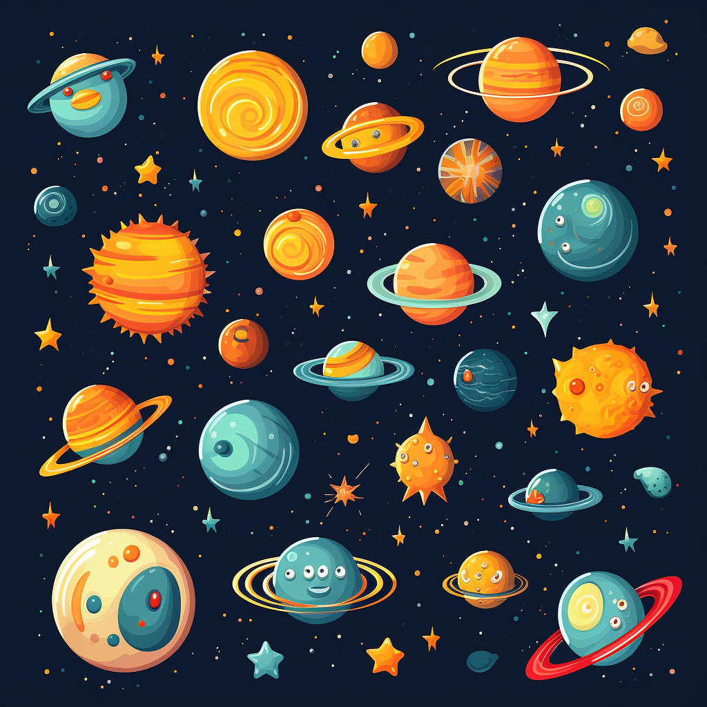 Colorful children's sky objects illustration