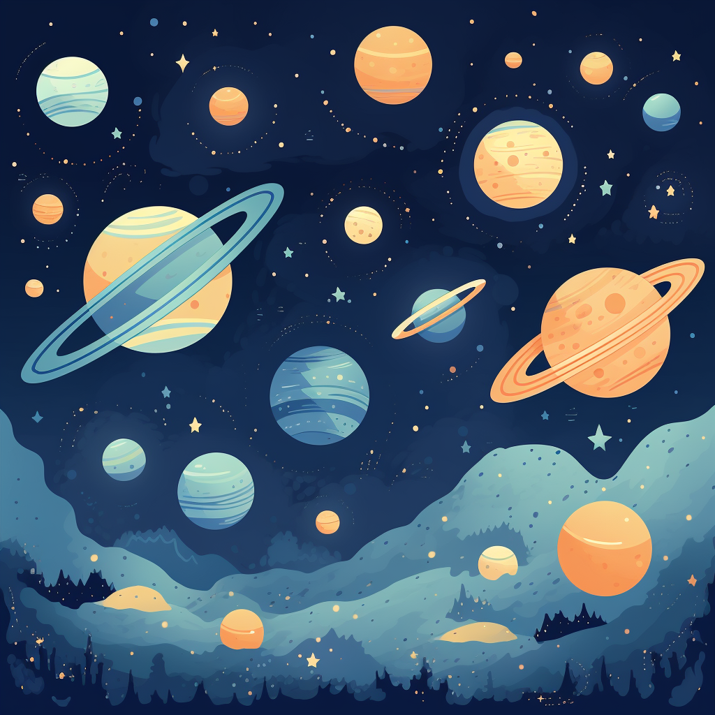 Children's night sky with planets and moon