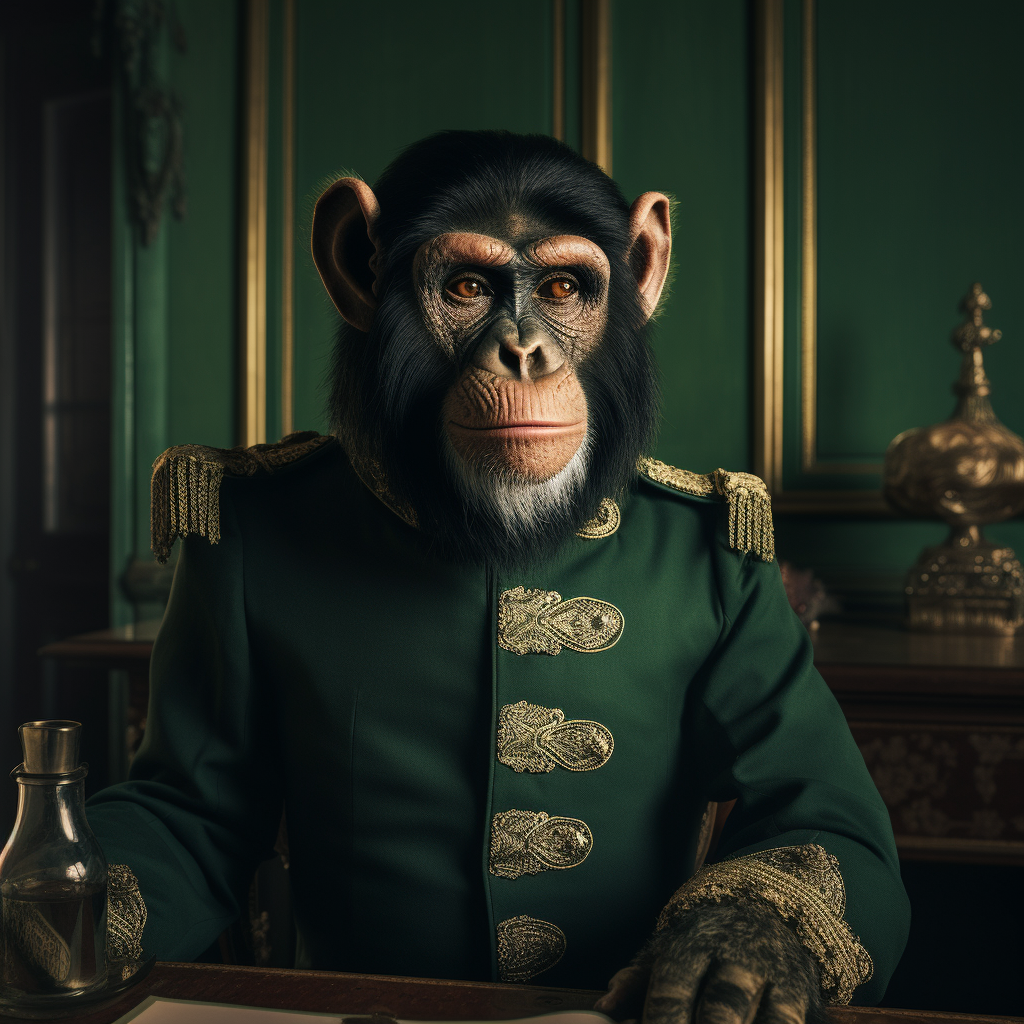 Portrait of Chimp in Napoleon Era Palace