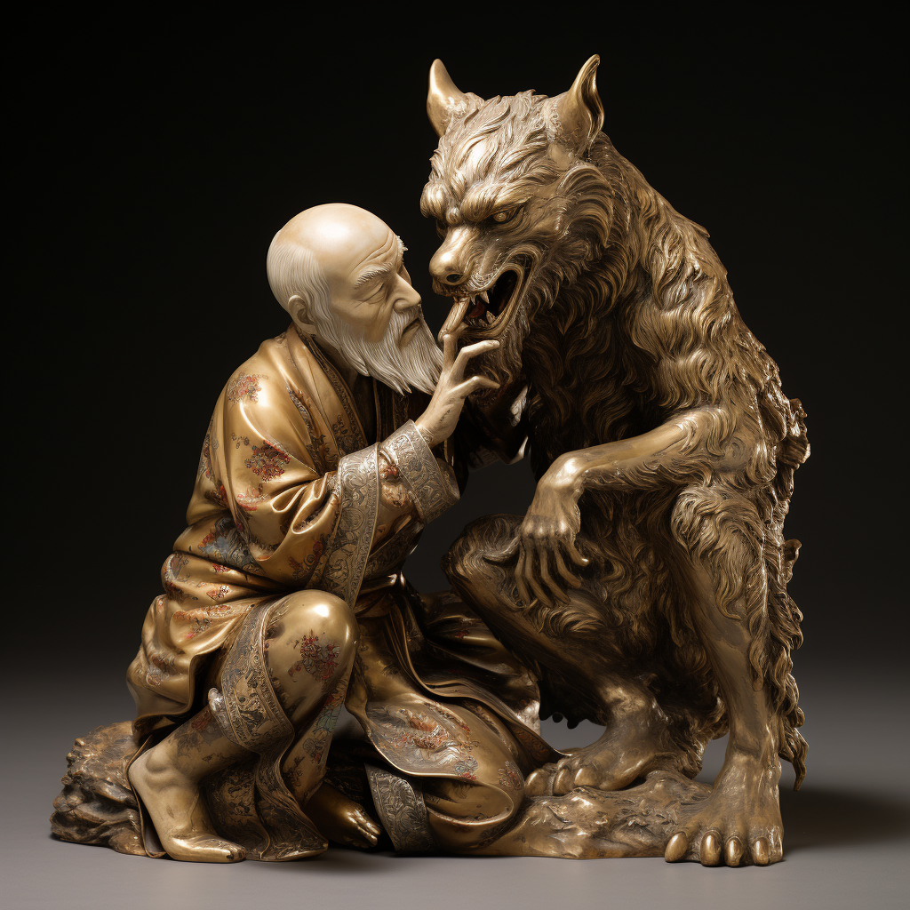 Chinese Art Wolf Eating Man