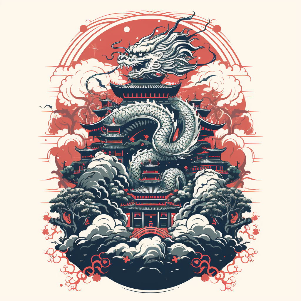 Chinese black white calligraphy dragon temple poster