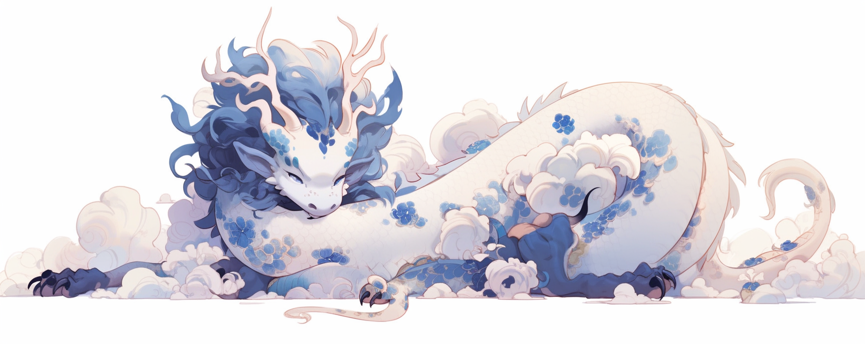 Cute blue dragon on white background